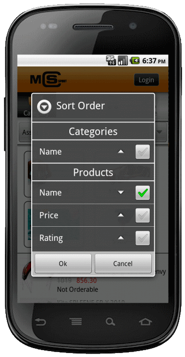 OXID eShop Mobile Options de tri