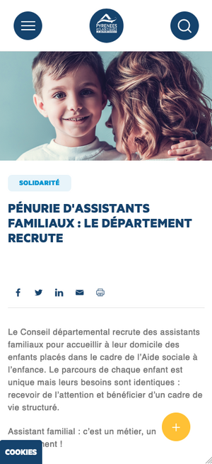 Aperçu d'une page article mobile du site du CD64