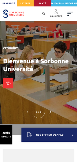 Aperçu de la page d'accueil mobile de la Sorbonne