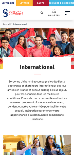 Aperçu d'une page de rubrique mobile de la Sorbonne