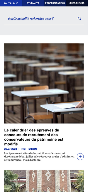 Aperçu de la page mobile du calendrier du site de l'INP