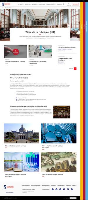 Aperçu d'une page de rubrique de l'université de la Sorbonne